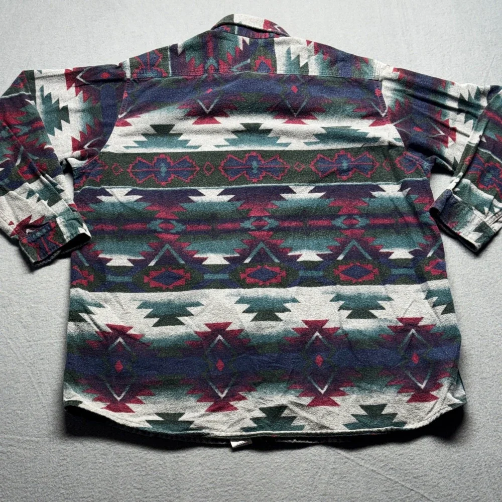 Cabelas Vintage Aztec Flannel Shirt Mens 2XL Tall Southwestern Made in USA 8235 - Picture 8 of 9